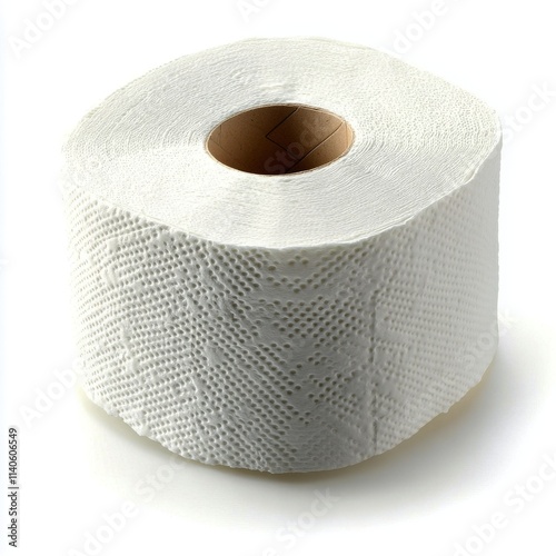 Roll of white toilet paper on a white background for everyday use and hygiene