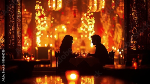 Romantic dinner for two in an elegant restaurant setting at night