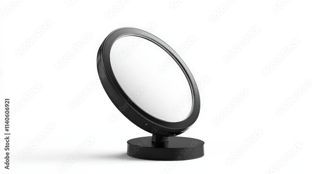 Sleek black round vanity mirror isolated on white background Sleek black round vanity mirror isolated on white background