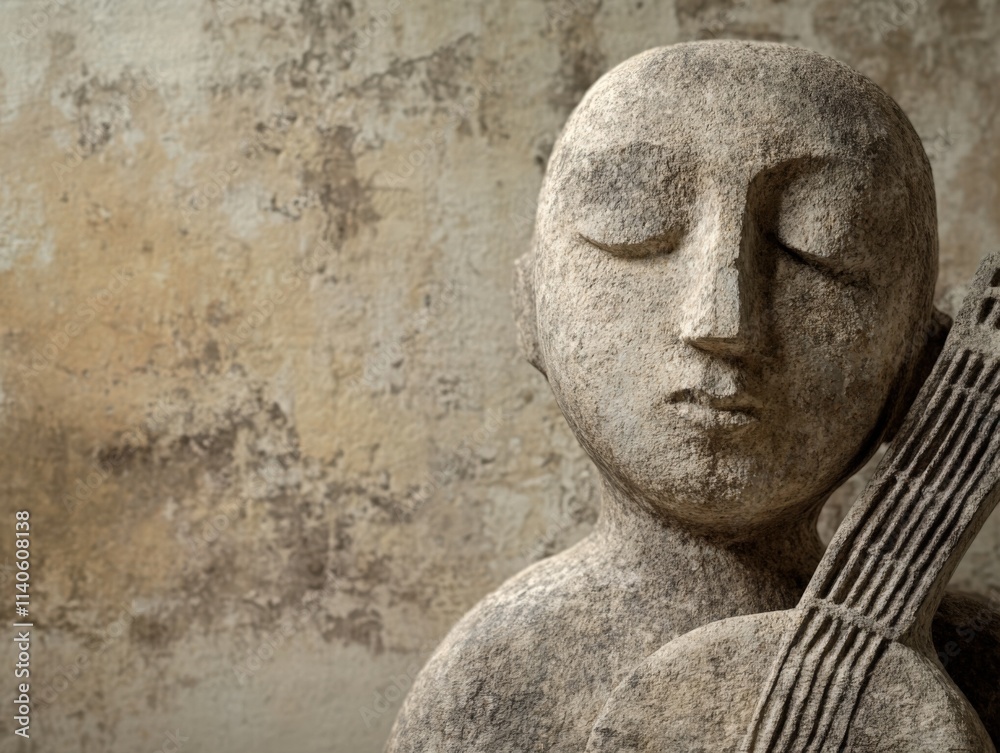 stone statue holding a stringed instrument stone statue holding a stringed instrument