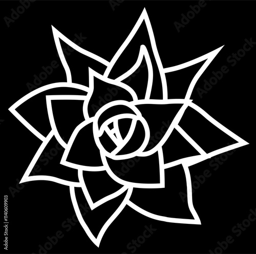Aeonium mascaense view from top. Simple style vector illustration or icon. Succulent plant in black and white flat style. Useful for print and design