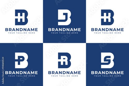 Letters BH BJ BK BP BR BS Monogram Logo Set, for BH HB BJ JB BK KB BP PB BR RB BS SB initials