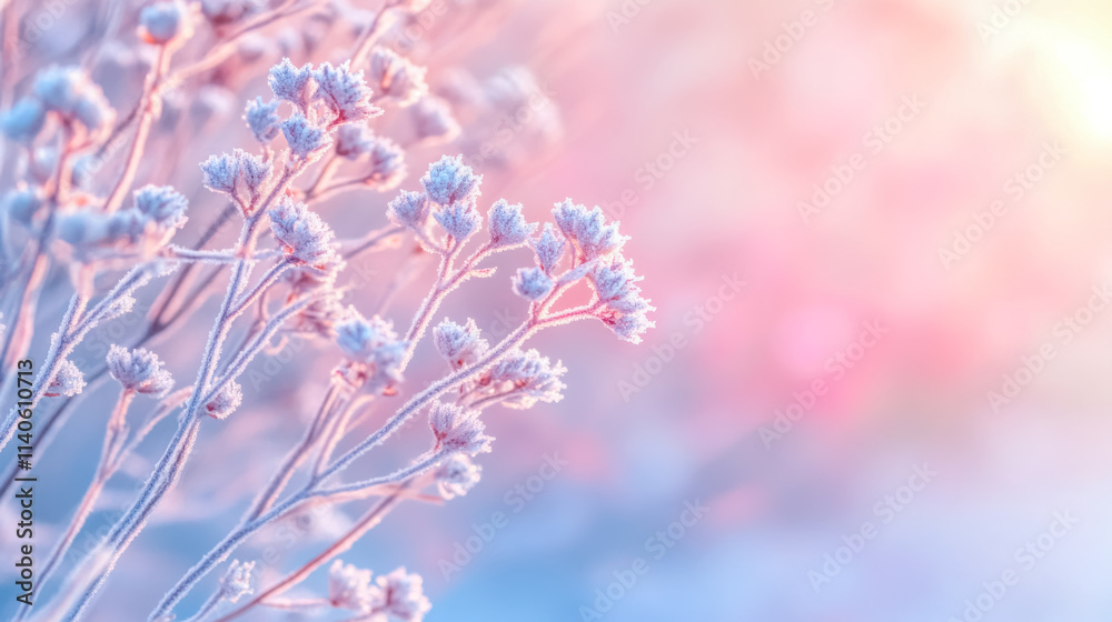 Frozen plants covered with frost during a colorful sunrise in winter Frozen plants covered with frost during a colorful sunrise in winter