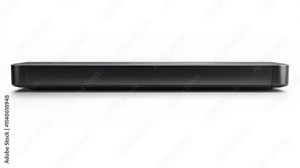 Sleek black soundbar on white background for modern entertainment systems Sleek black soundbar on white background for modern entertainment systems