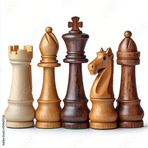 Chess pieces arranged in a strategic formation on a plain background in soft ...