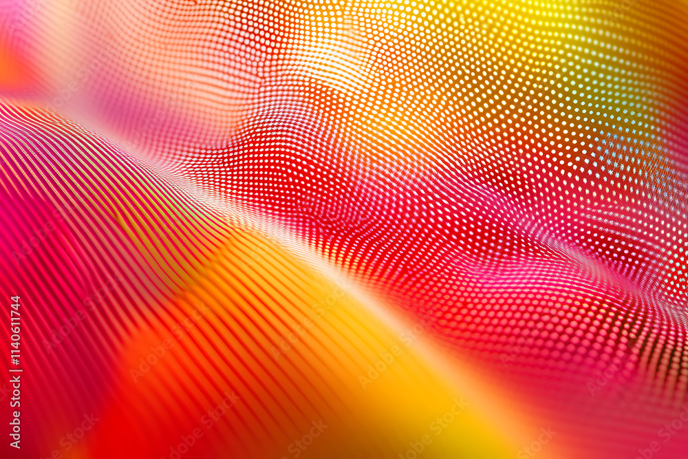 Dynamic digital art piece featuring a wave of intricate dot patterns in a spectrum of red, orange, and yellow hues, creating a visually stimulating moiré effect that captures the viewer's imagination. Dynamic digital art piece featuring a wave of intricate dot patterns in a spectrum of red, orange, and yellow hues, creating a visually stimulating moiré effect that captures the viewer's imagination.