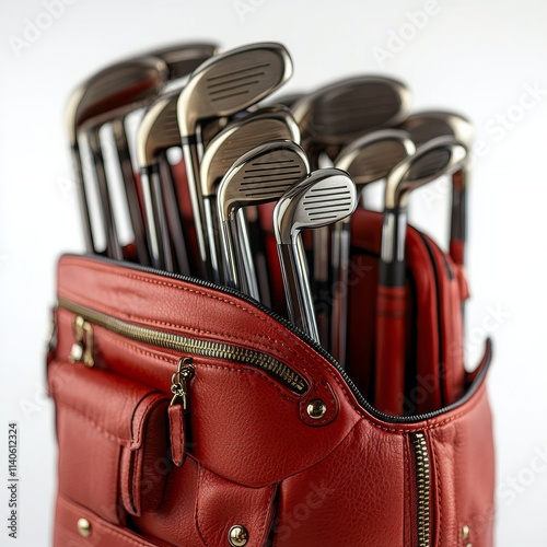 Elegant black golf bag with clubs ready for a round on the course