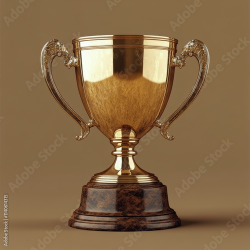Golden trophy on a plain background representing achievement or victory in an...
