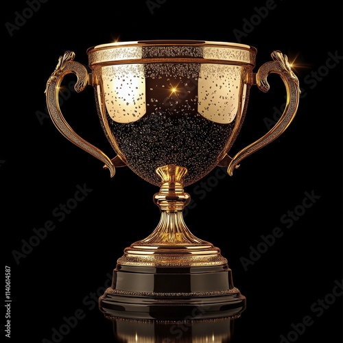 Golden trophy on a plain background representing achievement or victory in an...