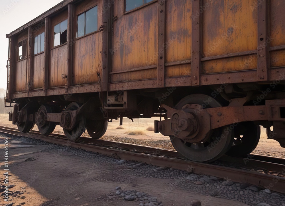Weathered railcar at dusk with broken wheels and rusty hinges, rust, railway Weathered railcar at dusk with broken wheels and rusty hinges, rust, railway
