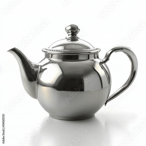 Elegant silver teapot with a classic design on a white background
