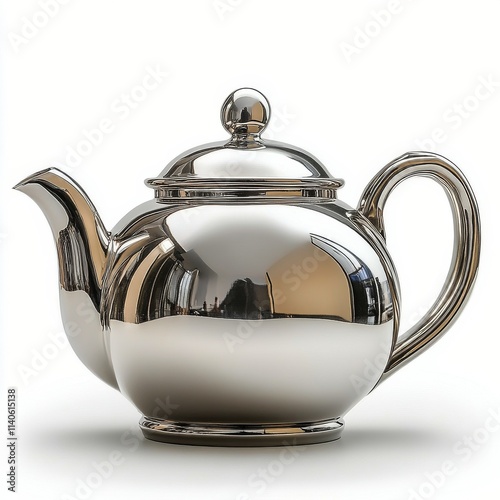 Elegant silver teapot with a classic design on a white background