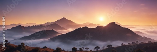 Sunrise over Cerro de la Campana landscape with misty fog rolling in, landscape, fog