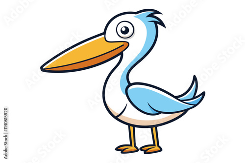 Watercolor vector of a cartoon pelican animation, isolated on a white background, pelican animation vector illustration, playful pelican design for digital projects, artwork for children's themes.