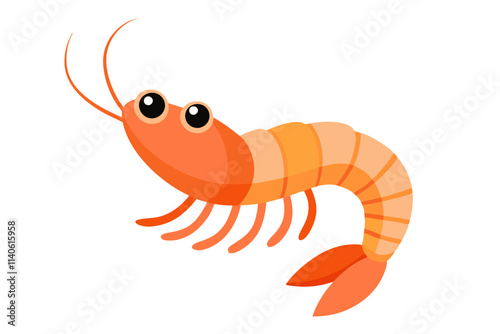 Watercolor Vector of a Cartoon Shrimp Animation, Isolated on a White Background, Funny Lobster Cartoon, Shrimp Animation Vector Illustration, Colorful Marine Life, Seafood Artwork. photo