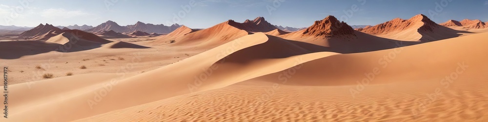 Naklejka premium Abstracted landscape of sandy dunes and rocky outcrops, outdoor scenery, natural beauty