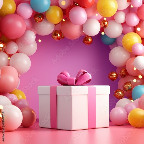 Valentine celebration gift box festive setup colorful background joyful ambiance