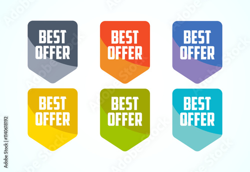Best offer advertising sticker, sale tag and banner icon set