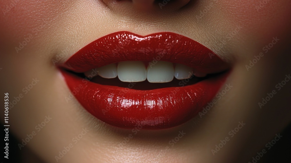 Closeup of shiny red lips with black background Closeup of shiny red lips with black background