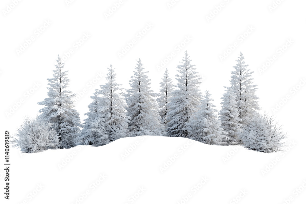 a snow-covered fir trees in a winter forest isolated on a transparent background a snow-covered fir trees in a winter forest isolated on a transparent background
