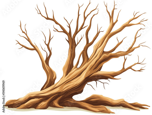 a old, dead tree with no leaves isolated on a transparent background