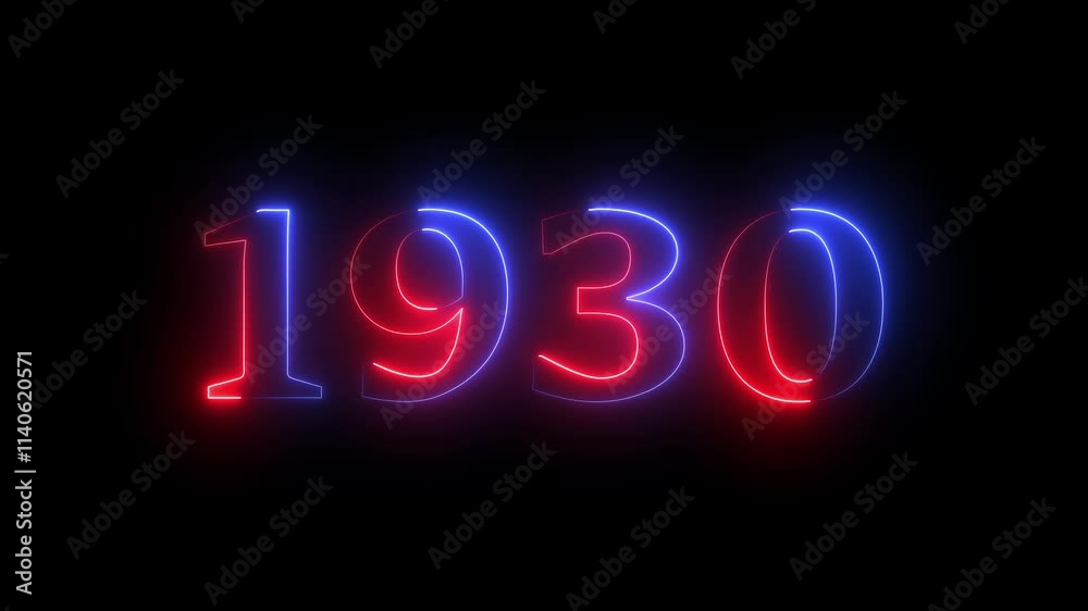 1930 neon line text. Abstract 1930 neon text animation, Glowing neon number text background 4k video. 1930 neon line text. Abstract 1930 neon text animation, Glowing neon number text background 4k video.