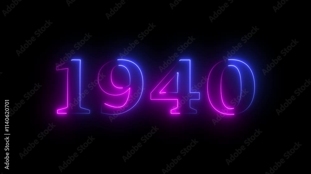 1940 neon line text. Abstract 1940 neon text animation, Glowing neon number text background 4k video. 1940 neon line text. Abstract 1940 neon text animation, Glowing neon number text background 4k video.