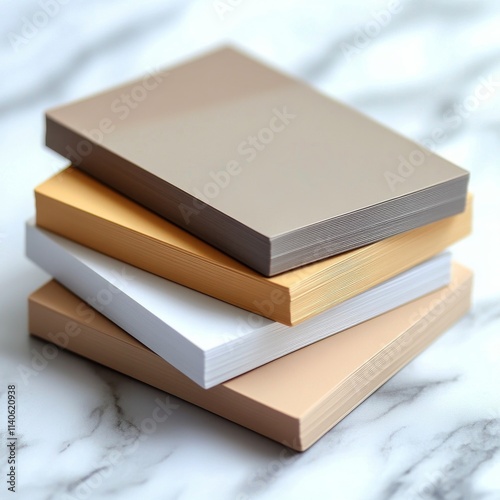 Stack of assorted colored paper sheets arranged neatly on a white surface