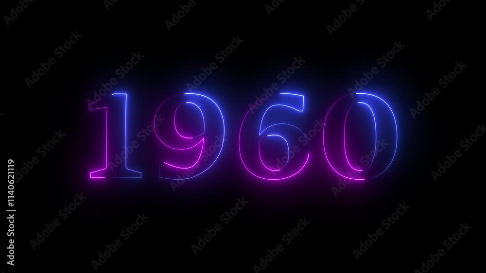 1960 neon line text. Abstract 1960 neon text animation, Glowing neon number text background 4k video. 1960 neon line text. Abstract 1960 neon text animation, Glowing neon number text background 4k video.