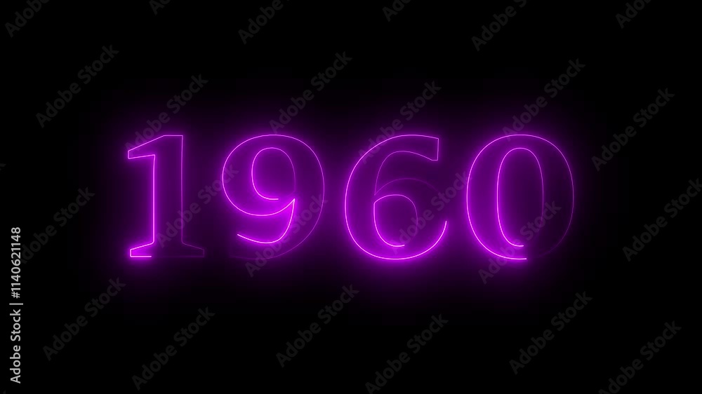 1960 neon line text. Abstract 1960 neon text animation, Glowing neon number text background 4k video. 1960 neon line text. Abstract 1960 neon text animation, Glowing neon number text background 4k video.