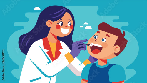 Child receiving dental checkup from a friendly dentist in a bright and cheerful clinic setting during a routine appointment