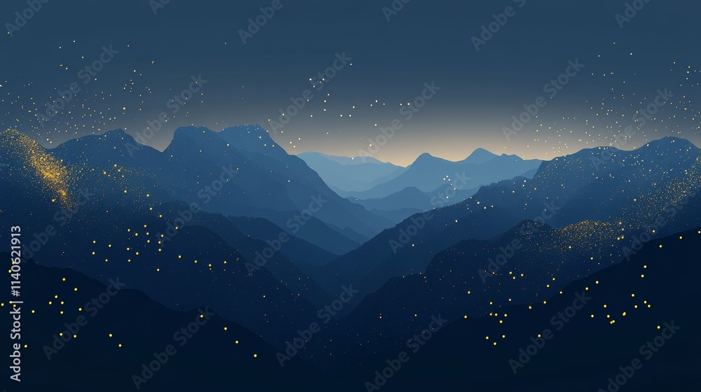 Mysterious Twilight Envelops Towering Mountains as Stars Begin to Twinkle in the Night Sky, Creating an Enchanting Landscape at Dusk in a Serene Wilderness Setting Mysterious Twilight Envelops Towering Mountains as Stars Begin to Twinkle in the Night Sky, Creating an Enchanting Landscape at Dusk in a Serene Wilderness Setting