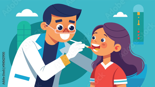 Child receiving dental checkup from a friendly dentist in a bright and cheerful clinic setting during a routine appointment
