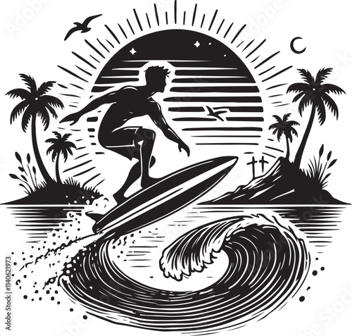 Surfing t shirt design vector design eps file