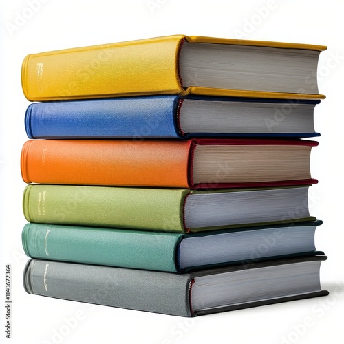 Colorful stack of vintage books resting on a flat surface in a well lit room