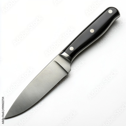 High quality kitchen knife with black handle and shiny blade ideal for cookin...