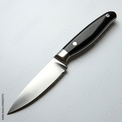 High quality kitchen knife with black handle and shiny blade ideal for cookin...
