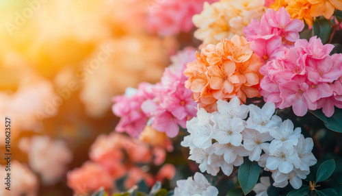 Colorful flowers in spring garden, blooming with vibrant hues and beauty