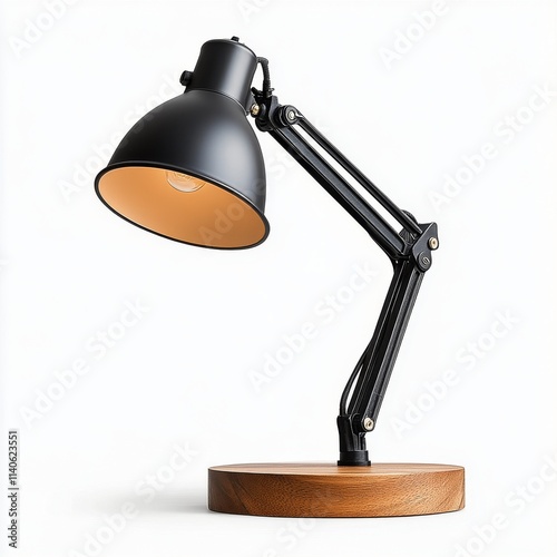 Modern black desk lamp with an adjustable arm and warm light for workspace en...