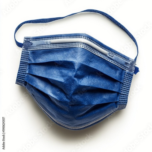 Surgical mask laying flat on a white background showcasing its structure and ...