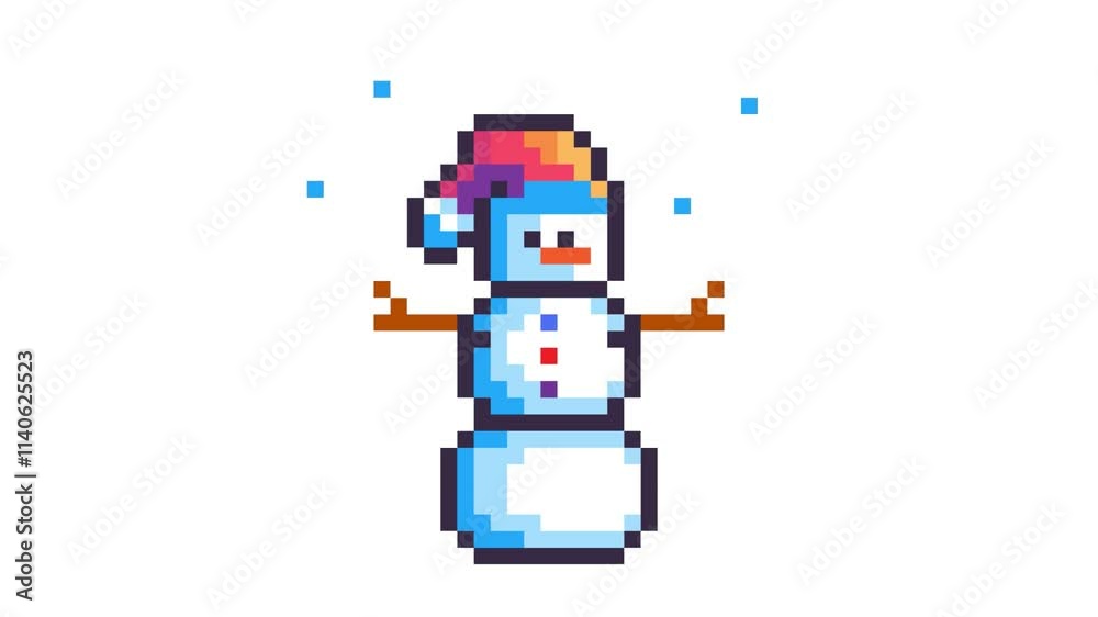 pixel snowman animation on white background