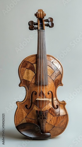 Beautifully crafted wooden violin showcasing intricate design and artistry in...