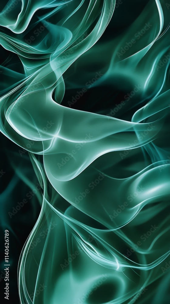 Obraz premium Flowing Emerald Wisps Create an Enchanting Visual Dance, Evoking a Sense of Mystery and Fluidity in This Captivating Artwork