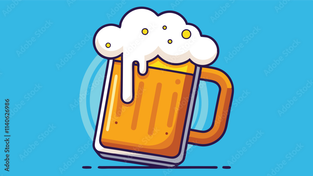 Creative vector illustration of a frothy beer mug against a vibrant blue background showcasing refreshing drink concept Creative vector illustration of a frothy beer mug against a vibrant blue background showcasing refreshing drink concept