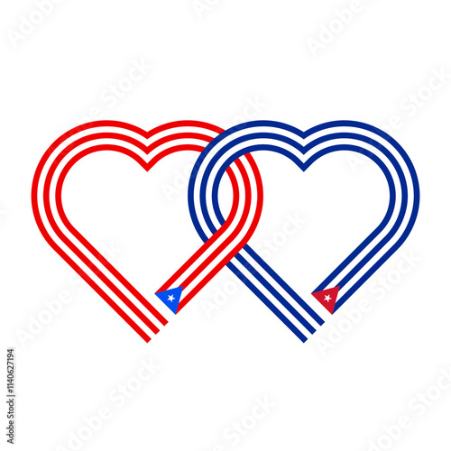 Photography heart shaped ribbon of puerto rican and cuban flags intertwined