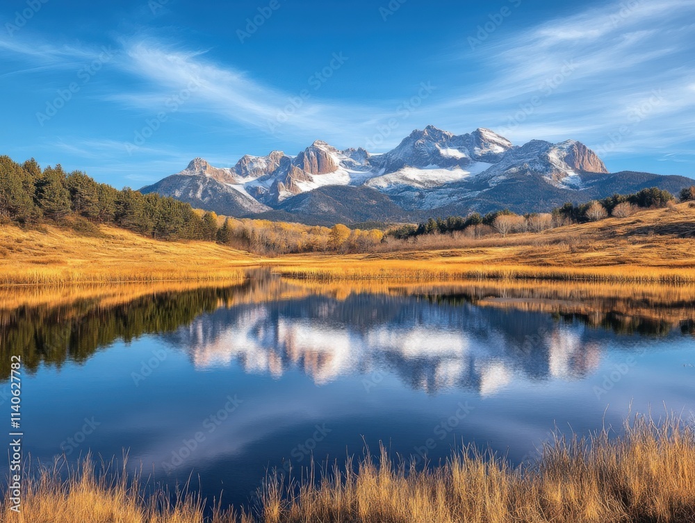 snow capped mountains reflected in a still lake under a blue sky snow capped mountains reflected in a still lake under a blue sky