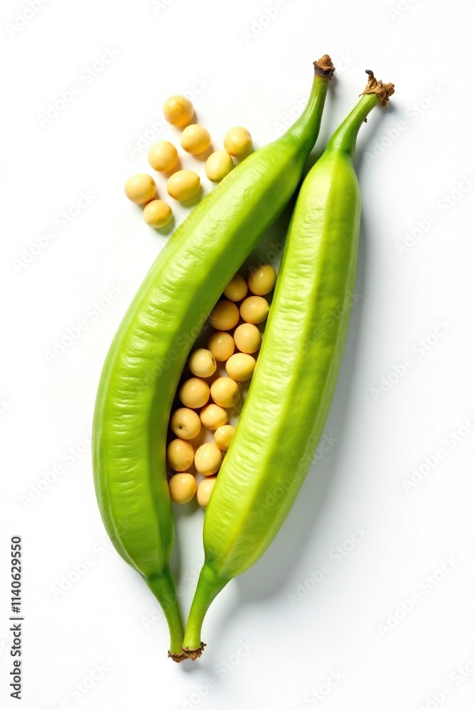 Bean pods with mung beans isolated on white background, clean, nature, mung bean Bean pods with mung beans isolated on white background, clean, nature, mung bean