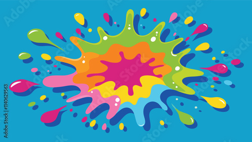 Colorful splash design with vibrant shapes and droplets on a bright background capturing playful artistic energy