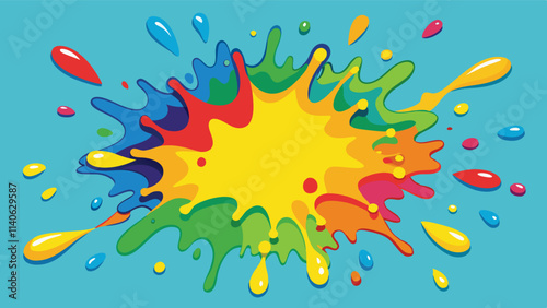 Colorful splash design with vibrant shapes and droplets on a bright background capturing playful artistic energy