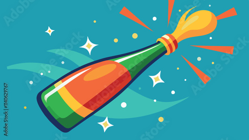Champagne bottle exploding with colorful confetti and splashes in a joyful celebration